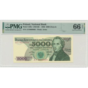 5.000 złotych 1986 - AY - PMG 66 EPQ - pierwsza seria rocznika