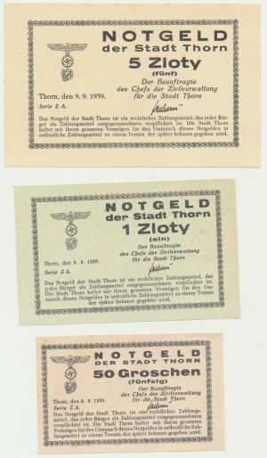 Thorn (Toruń), zestaw 50 groszy, 1 i 5 złotych 1939 (3szt.)