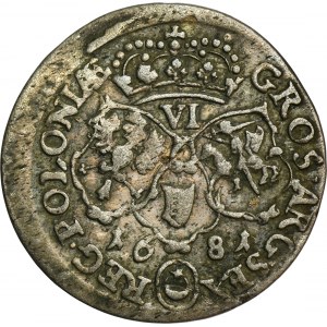 Jan III Sobieski, Szóstak Bydgoszcz 1681 TLB - Bogen zwischen Schilden