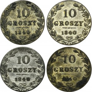 Zestaw, 10 groszy Warszawa 1840 MW (4 szt.)