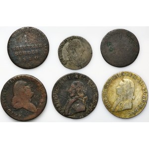 Set, South Prussia and Kingdom of Prussia, 1 Kreuzer, 1/2 Groschen, 3 Groschen and 4 Groschen (6 pcs.)