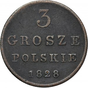 Poľské kráľovstvo, 3 Polish grosze Varšava 1828 FH