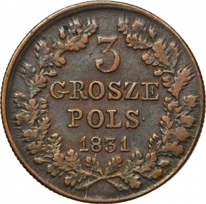 Powstanie Listopadowe, 3 Grosze Warszawa 1831 KG