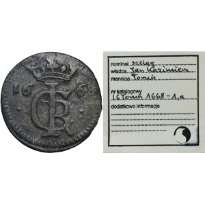 John II Casimir, Schilling Thorn 1668 - RARE, ex. Marzęta