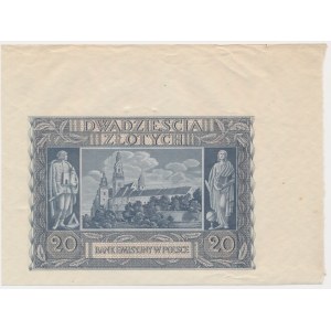 20 Zloty 1940 - destrukt mit einem Fragment eines Blattes -