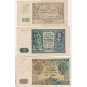 Set, 10-100 gold 1940-41 with prints (3 pieces).