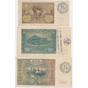 Zestaw, 10-100 złotych 1940-41 z nadrukami (3 szt.)