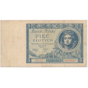 5 złotych 1930 - Ser.C - rzadka odmiana jednoliterowa