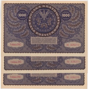 1.000 Mark 1919 - 1. Serie DC (3 Stück) - unzirkuliert