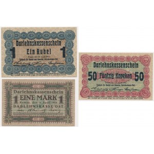 Sada, Ober Ost, 50 kopějek, 1 rubl a 1 marka 1916-18 (3 kusy).