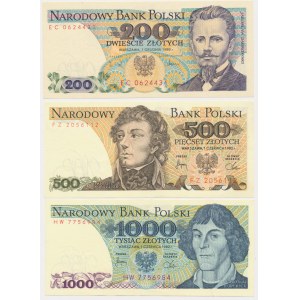 Set, 200-1,000 zlotys 1982-88 (3 pieces).