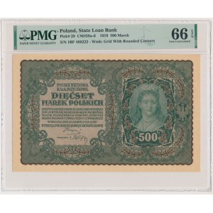 500 marek 1919 - 1. série BF - PMG 66 EPQ