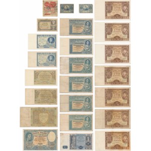 Súbor zmiešaných poľských bankoviek 10 groszy-100 zlotých 1919/36 (24 kusov)