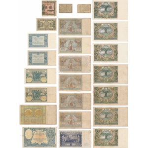 Súbor zmiešaných poľských bankoviek 10 groszy-100 zlotých 1919/36 (24 kusov)