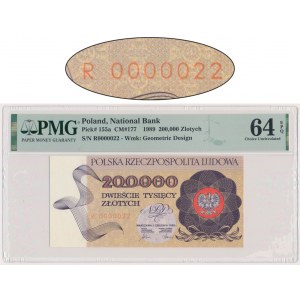 200.000 złotych 1989 - R 0000022 - PMG 64 EPQ - bardzo niski numer seryjny -