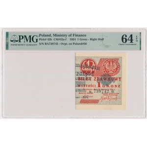1 penny 1924 - BA ❉ - right half - PMG 64 EPQ