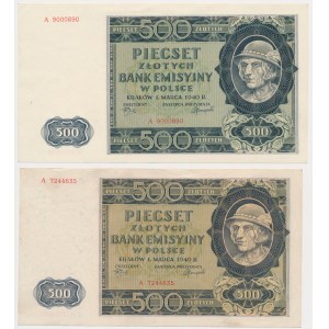 500 złotych 1940 - A - odmiany kolorystyczne (2 szt.)