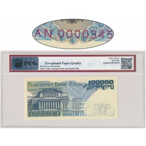 100.000 złotych 1990 - AN - PCG 63 EPQ - niski numer