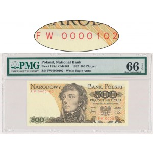 500 złotych 1982 - FW - PMG 66 EPQ - niski numer seryjny