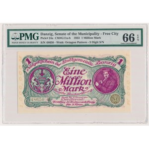 Gdaňsk, 1 milion marek 08. srpna 1923 - číslice 5 s otočenou ❊ - PMG 66 EPQ