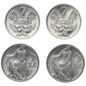 Zestaw, 5 złotych Rybak i 2 złote Jagody 1974 (4 szt.)