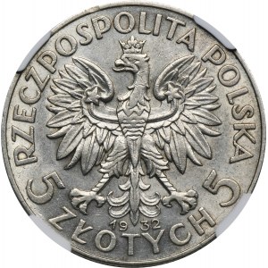 Głowa Kobiety, 5 złotych Londyn 1932 - NGC AU DETAILS