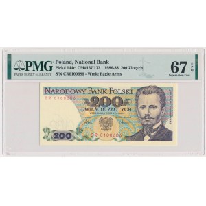 200 złotych 1986 - CR - PMG 67 EPQ - pierwsza seria rocznika