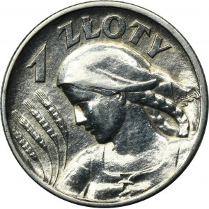Kobieta i kłosy, 1 złoty Londyn 1925 - kropka po dacie