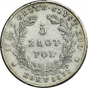 November Uprising, 5 zloty Warsaw 1831 KG