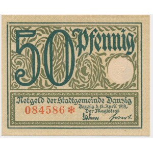 Danzig, 50 fenig 1919 - zelená -