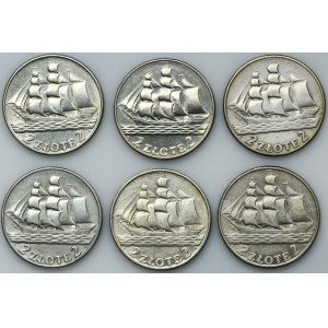 Set, Sailing ship, 2 gold 1936 (6 pieces).