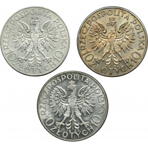 Zestaw, Głowa Kobiety, 10 złotych 1932-1933 (3 szt.)