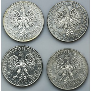 Zestaw, Głowa Kobiety, 10 złotych 1933 (4 szt.)