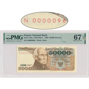 50.000 złotych 1989 - N 0000096 - PMG 67 EPQ - bardzo niski numer