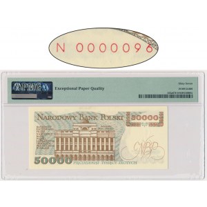 50.000 złotych 1989 - N 0000096 - PMG 67 EPQ - bardzo niski numer