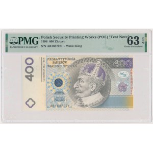 PWPW, 400 złotych 1996 - AB - WZÓR na rewersie - PMG 63 EPQ