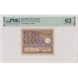 Danzig, 50 Pfennig 1919 - purple - PMG 63