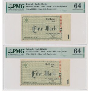 1 mark 1940 - A - consecutive numbers - PMG 64 (2 pieces).