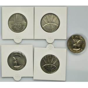 Zestaw, PRÓBA, 10 złotych 1971 i 20 złotych 1973 (5 szt.)