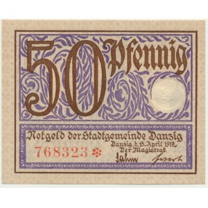 Danzig, 50 fenig 1919 - fialová -