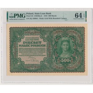 500 mariek 1919 - II. séria Q - PMG 64 EPQ - vzácnejšie