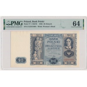 20 zlatých 1936 - CG - PMG 64