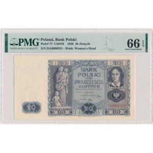 20 zlatých 1936 - DA - PMG 66 EPQ