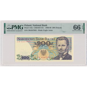 200 złotych 1986 - CR - PMG 66 EPQ - pierwsza seria rocznika