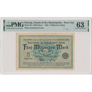 Danzig, 5 Milliarden Mark 1923 - znw. Quadrate - PMG 63