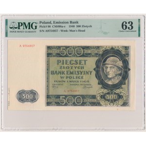 500 złotych 1940 - A - PMG 63