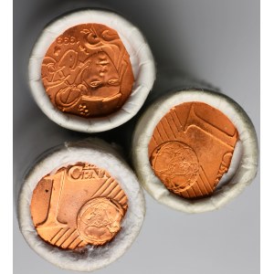 Sada, bankovní svitky (x3), Rakousko, Slovinsko, Francie, 1 cent (150 ks).