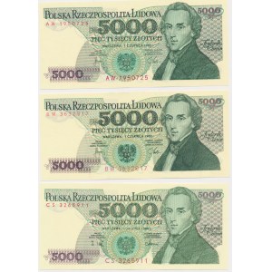 5,000 zloty 1982/88 (3 pieces).