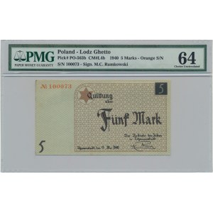 5 Mark 1940 - orange serial number - PMG 64 - cardboard paper