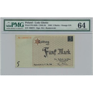 5 marek 1940 - numerator pomarańczowy - PMG 64 - papier kartonowy